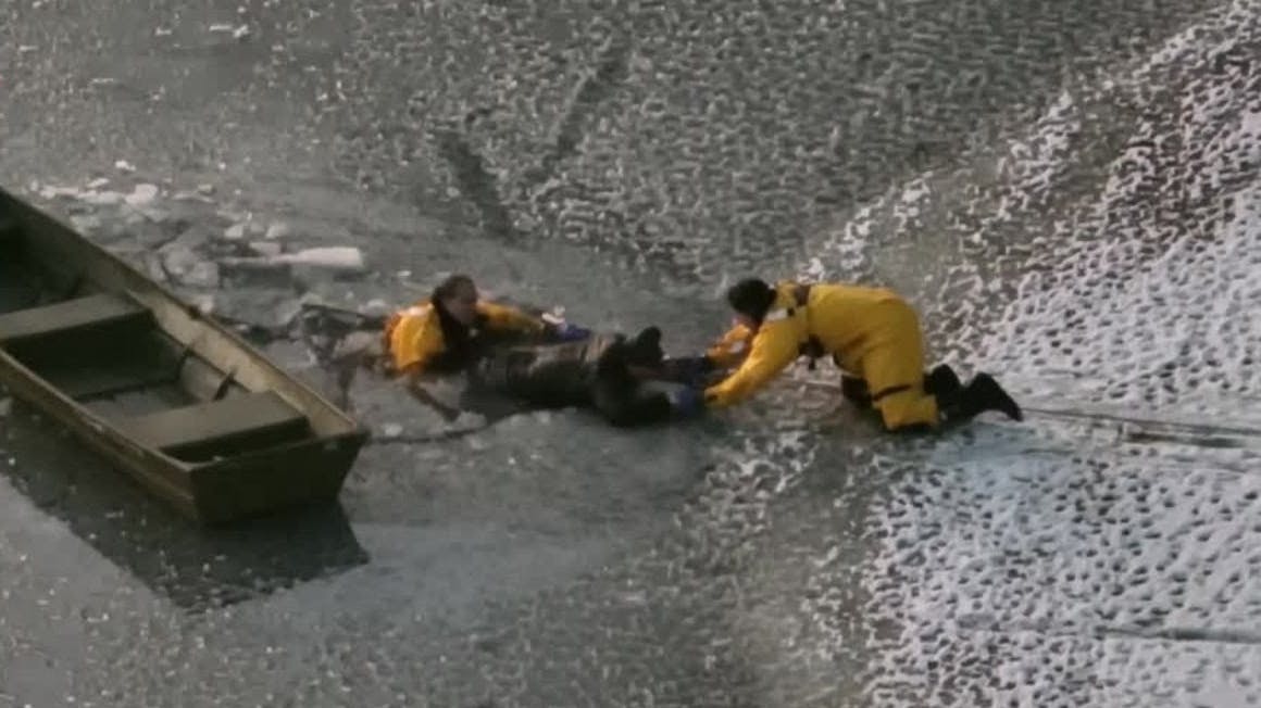 WATCH: Police Drone Footage Shows Dramatic Rescue of Dog and Owner From Frozen Lake in US