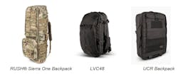 (From left) RUSH® Sierra One Backpack, LVC48 and UCR Backpack. (From left) RUSH® Sierra One Backpack, LVC48 and UCR Backpack.