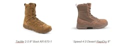 (From left) Taclite 2.0 8' Boot AR 670-1 and Speed 4.0 Desert RapiDry 8”. (From left) Taclite 2.0 8' Boot AR 670-1 and Speed 4.0 Desert RapiDry 8”.