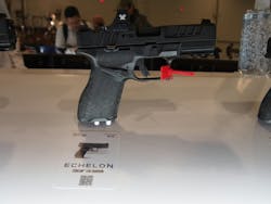 Lindsey probably said 'Oh wow' way too many times at the Springfield Armory booth. This is the new Echelon Compact, with a 4.0' barrel. It can take a flush-fitting 15 round magazine, or an 18 round one. Lindsey probably said 'Oh wow' way too many times at the Springfield Armory booth. This is the new Echelon Compact, with a 4.0' barrel. It can take a flush-fitting 15 round magazine, or an 18 round one.