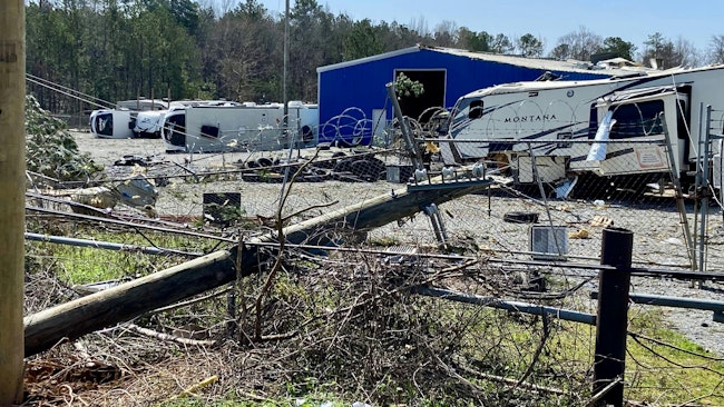 Severe weather that hit Alabama on Saturday caused extensive damage to several areas in Calera, including a mobile home park and at Burton Campers.
