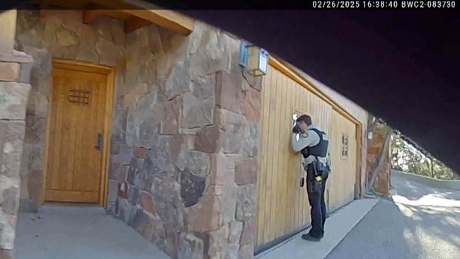 In Partially Redacted Body Camera Footage, Santa Fe County Sheriff's Deputies Are Seen Walking Outside The Home Of Oscar Winning Actor Gene Hackman, Who Was Found Dead In His Home Last Month, Along With His Wife And One Of Their Three Dogs