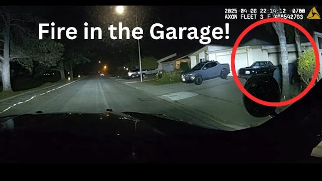 Grover Beach, CA, Police Officer Akai Reyna saw dark smoke from a fire burning in a garage while on patrol April 2, and he banged on the door of the home to alert residents of the blaze.