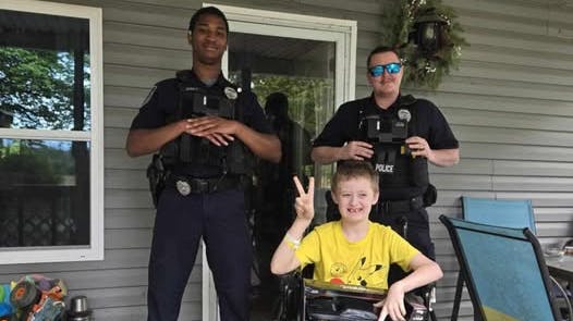 Humboldt, TN, police officers recently visited Joseph, an 8-year-old boy with autism who is a fan of his local law enforcement agency, while the boy was recovering from 'a tough surgery.'
