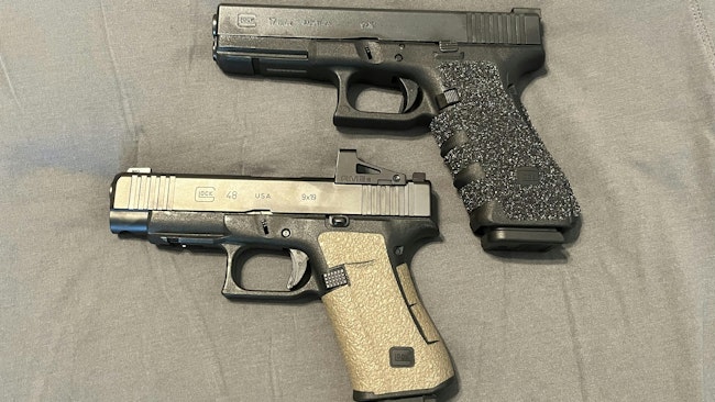 Thought not showing a huge size difference, the G48 (bottom) is significantly smaller in the hand.