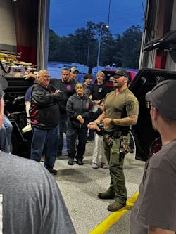 Deputy Hendrickson presents to members from Solomons and Saint Leonard volunteer firehouses. Deputy Hendrickson presents to members from Solomons and Saint Leonard volunteer firehouses.