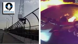 Warren, MI, police stop a man threatening to jump off an overpass (left), and a Goodyear, AZ, police officer rescues a firefighter's daughter trapped in a burning car. Warren, MI, police stop a man threatening to jump off an overpass (left), and a Goodyear, AZ, police officer rescues a firefighter's daughter trapped in a burning car.