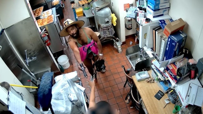 A Man Dressed In What Appeared To Be A Woman's Sundress And Wearing A Large Straw Hat Tried To Rob A Winchell's Doughnut Shop With A Knife And Airsoft Gun Before Fleeing After A Wild Clash With Employees
