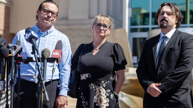 Father Steve Goncalves, mother Kristi Goncalves and brother Steven Goncalves speak about victim Kaylee Goncalves outside of the Ada County Courthouse after the sentencing of Bryan Kohberger, Wednesday, July 23, 2025. Kohberger, who pleaded guilty to the first-degree murders of four University of Idaho students, including Goncalves, received four consecutive life sentences on four counts of first-degree murder.