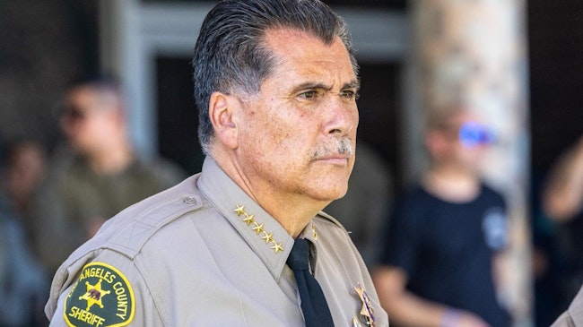 EL MONTE, CA - JULY 26: Los Angeles County Sheriff Robert Luna, after an early morning sweep of alleged members of the Quiet Village gang, at a press conference held on Wednesday, July 26, 2023 at El Monte Police Department in El Monte, CA.