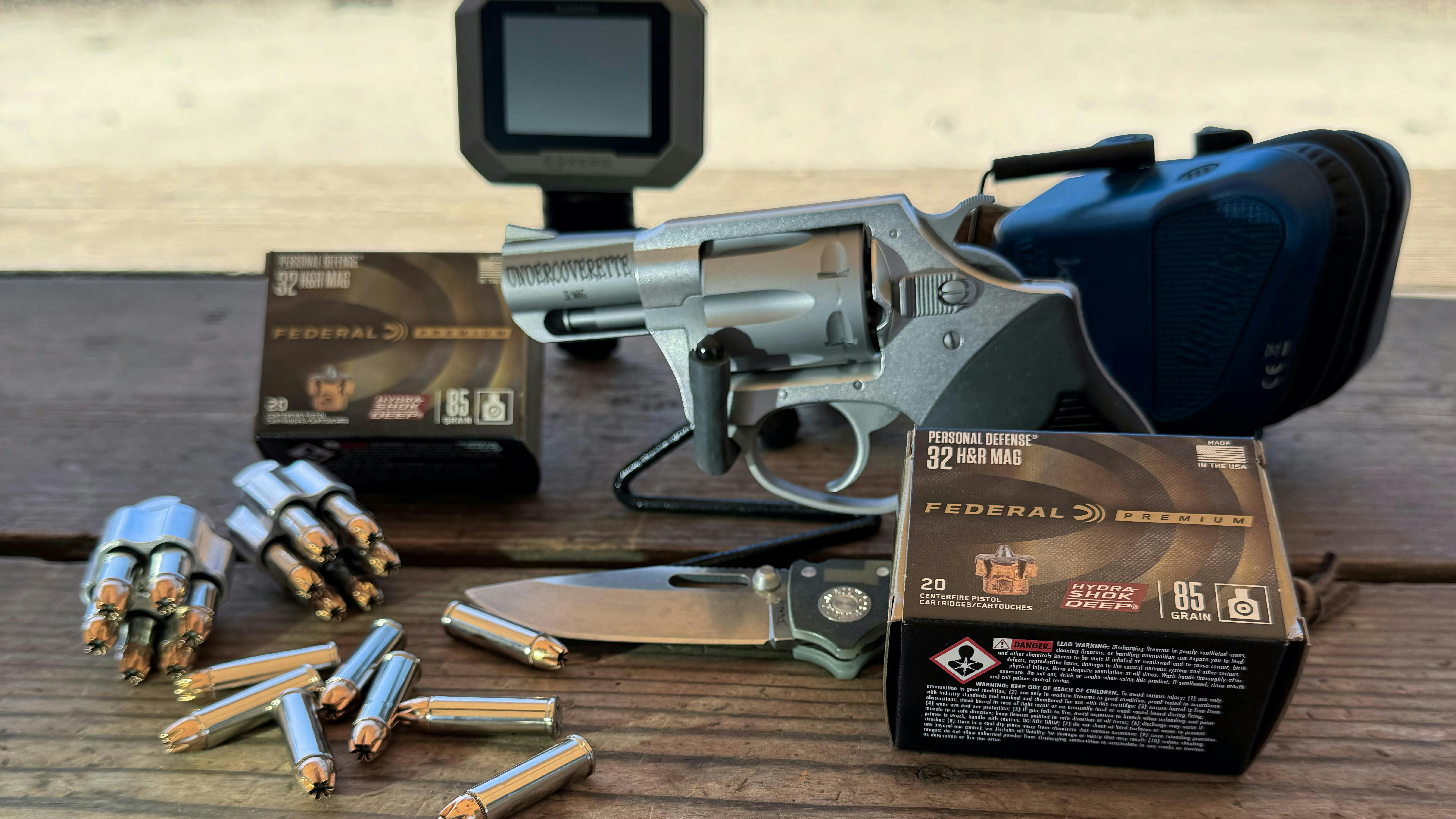 Lindsey fired the 32 H&R Magnum Hydra-Shok bullets from his Charter Arms Undercoverette. This has a pretty short barrel for cartridge testing. We used a Garmin Xero C1 Pro Cronograph.
