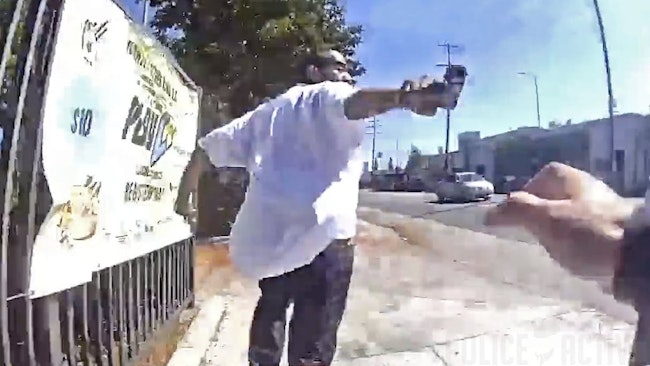 Body Camera Footage Captured Lapd Gang Enforcement Detail Officers Pursuing A Suspect, Who Opened Fire During The Chase And Struck An Officer In The Leg
