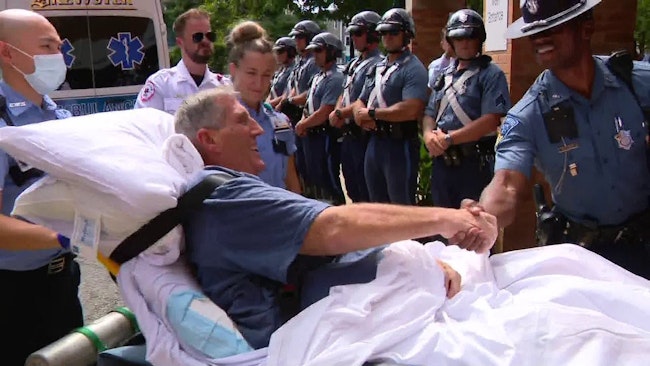 Massachusetts State Police Lt Donald Bossi Was Moved To A Rehabilitation Center In Cambridge After He Was 'propelled' 45 Feet When He Was Struck By A Stolen Motorcycle In July Outside The Agency's Revere Barracks