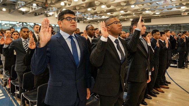 Nearly 1,100 new recruits were sworn in at the NYPD's academy in Queens on Wednesday, which NYPD Commissioner Jessica Tisch said was the largest class the department has seen “in nearly a decade.”