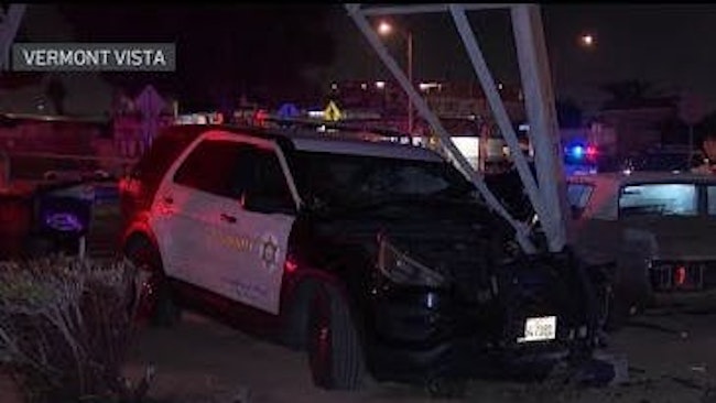 A Suspect Tried To Flee On Foot After His Vehicle—which Didn't Have Its Lights On—struck A Los Angeles County Sheriff's Department Cruiser, Sending Two Deputies To The Hospital