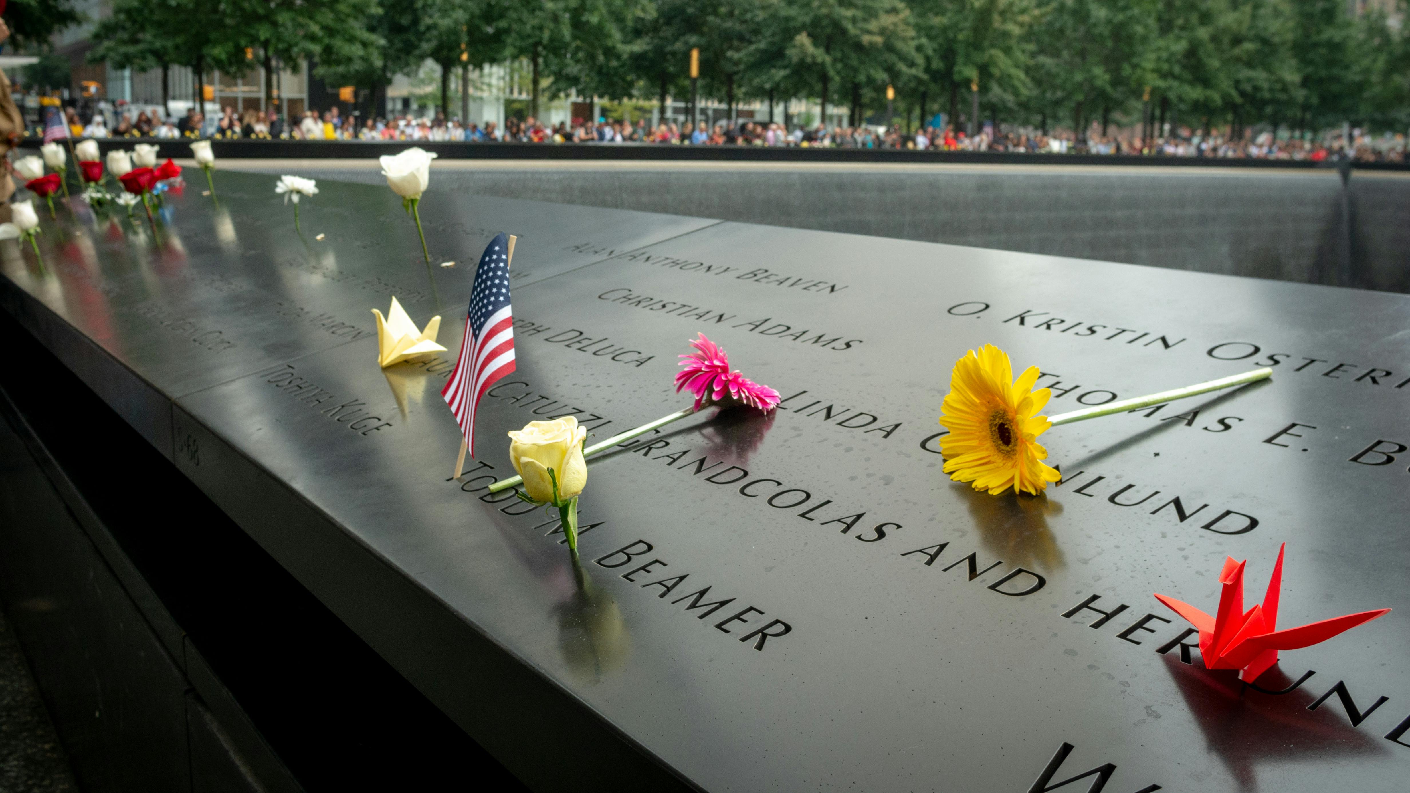 The 9/11 Memorial in New York City during Patriot Day, honoring the victims of the terrorist attacks on Sept. 11, 2001.