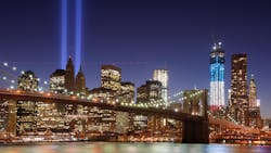The Tribute in Light in New York City in remembrance of the 9/11 terrorist attacks. The Tribute in Light in New York City in remembrance of the 9/11 terrorist attacks.