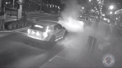 A man accused of driving under the influence squealed his tires and forced Bradenton, FL, police officers and nearby pedestrians to scatter before the suspect was arrested Sunday. A man accused of driving under the influence squealed his tires and forced Bradenton, FL, police officers and nearby pedestrians to scatter before the suspect was arrested Sunday.