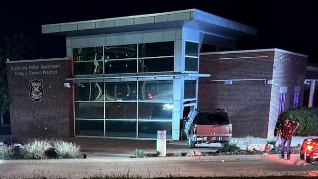A 36-year-old woman who allegedly had a blood-alcohol content level of nearly three times over the legal limit crashed into a Rapid City, SD, police station Sunday.