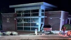 A 36-year-old woman who allegedly had a blood-alcohol content level of nearly three times over the legal limit crashed into a Rapid City, SD, police station Sunday. A 36-year-old woman who allegedly had a blood-alcohol content level of nearly three times over the legal limit crashed into a Rapid City, SD, police station Sunday.