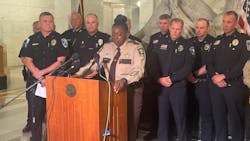 Hennepin County, MN, Sheriff Dawanna Witt—flanked by county police chiefs—speaks out against a new policy from Hennepin County Attorney Mary Moriarty limiting felony charges stemming from low-level traffic stops. Hennepin County, MN, Sheriff Dawanna Witt—flanked by county police chiefs—speaks out against a new policy from Hennepin County Attorney Mary Moriarty limiting felony charges stemming from low-level traffic stops.