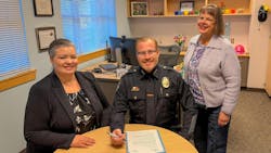 New Gig Harbor Police Chief Tray Federici (center) meets with City Administrator Katrina Knutson (left) and Mayor Mary Barber. New Gig Harbor Police Chief Tray Federici (center) meets with City Administrator Katrina Knutson (left) and Mayor Mary Barber.