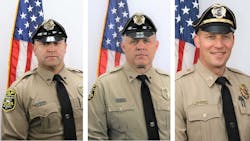 The faces of Northern York County Regional Police Sgt. Cody Becker, Det. Mark Baker and Det. Isaiah Emenheiser were flashed on the in-stadium screen and a moment of silence was taken for the fallen officers during Sunday's Philadelphia Eagles-Los Angeles Rams game. The faces of Northern York County Regional Police Sgt. Cody Becker, Det. Mark Baker and Det. Isaiah Emenheiser were flashed on the in-stadium screen and a moment of silence was taken for the fallen officers during Sunday's Philadelphia Eagles-Los Angeles Rams game.