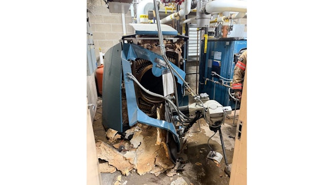 An employee was injured while working on a boiler that exploded in the Baltimore County police precinct building in White Marsh on Tuesday.
