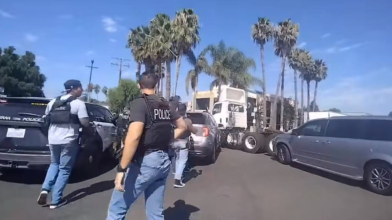 Fontana, CA, police pursued a suspected stolen tractor-trailer for 90 minutes Wednesday until a BearCat armored vehicle and unmarked SUVs were used to end the chase.