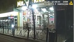 A Myrtle Beach police officer returns fire as he exits a restaurant after a suspect pulled a handgun from his waistband and began shooting before fleeing on foot in April. A Myrtle Beach police officer returns fire as he exits a restaurant after a suspect pulled a handgun from his waistband and began shooting before fleeing on foot in April.