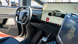 A look inside of the Las Vegas Metropolitan Police Department's new Tesla Cybertruck patrol vehicles outside the Otonomus Hotel on Tuesday. A look inside of the Las Vegas Metropolitan Police Department's new Tesla Cybertruck patrol vehicles outside the Otonomus Hotel on Tuesday.