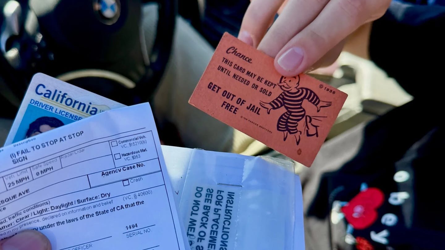 During a recent traffic stop, a driver tried to avoid a traffic citation by handing a Monopoly 'Get Out of Jail Free' card to a Fullerton, CA, police officer.