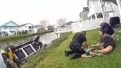 In September, North Myrtle Beach Police Sgt. Christopher Bellamy rescued three women and a 4-year-old boy after their golf cart overturned and became submerged in a waterway. In September, North Myrtle Beach Police Sgt. Christopher Bellamy rescued three women and a 4-year-old boy after their golf cart overturned and became submerged in a waterway.