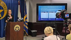 Jessica Nezat, the analytics director for the New Orleans Police Department, discusses the agency's recent deployment of the Mark43 crime report management system during a Tuesday press conference. Jessica Nezat, the analytics director for the New Orleans Police Department, discusses the agency's recent deployment of the Mark43 crime report management system during a Tuesday press conference.