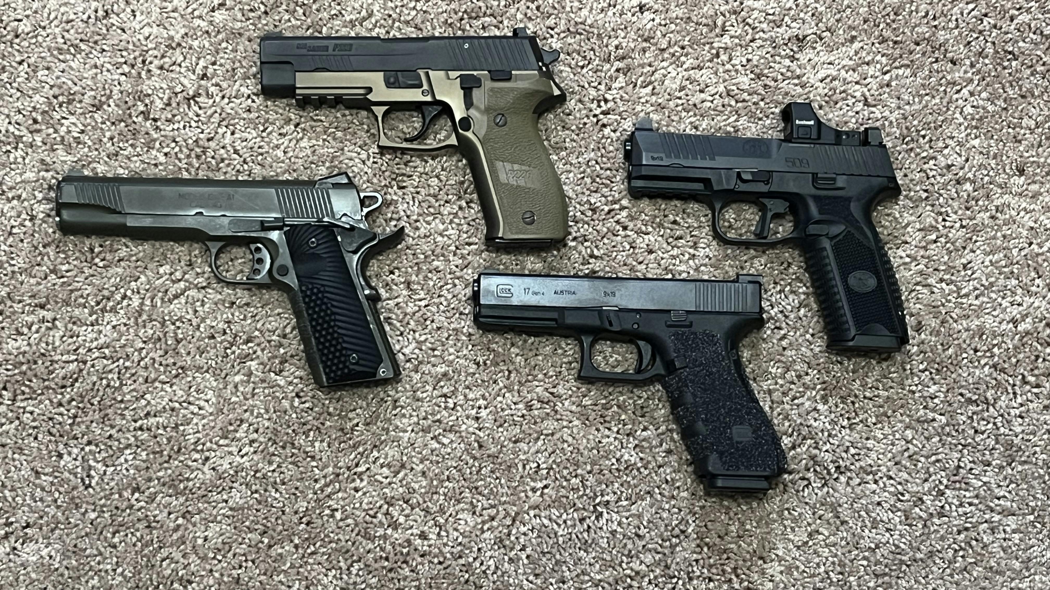 From the Government Model 1911 .45ACP to the SigSauer P226 to the Glock 17, these are the author's duty handguns from 1982 to 2022. The FN 509MRD-LE represents what would be in his holster today.