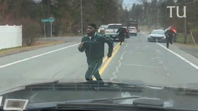 Albany County, NY, sheriff's deputies chase a 36-year-old driver Tuesday after he crashed a vehicle during a brief chase and fled the scene on foot, leaving behind a 6-year-old child.