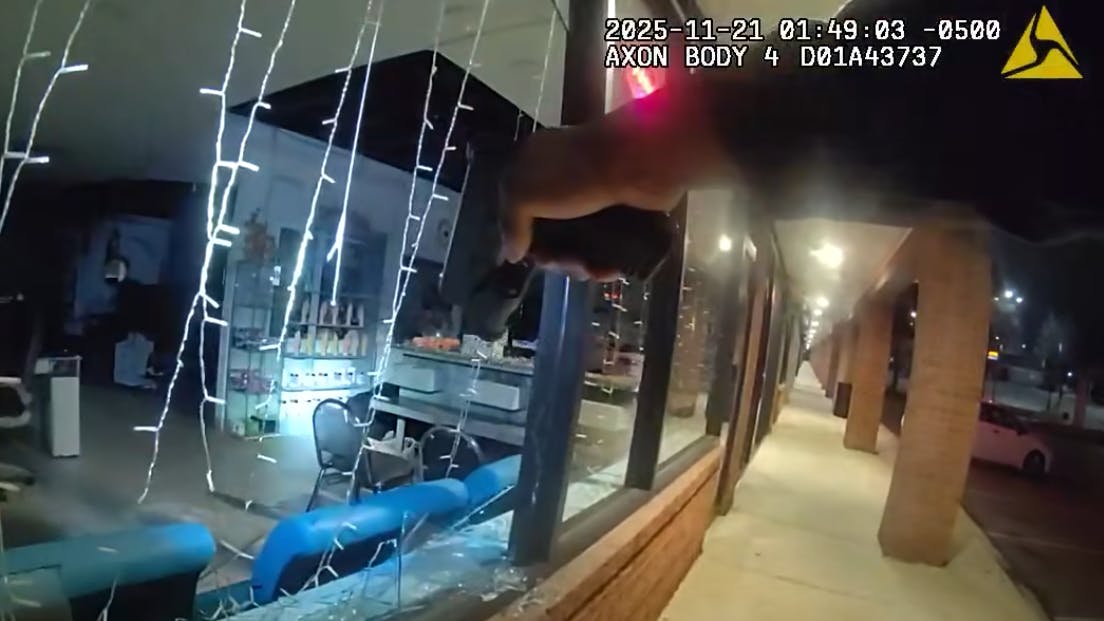 Body camera footage shows a Howard County, MD, police officer catching a 45-year-old suspect in the middle of burglarizing a nail salon.