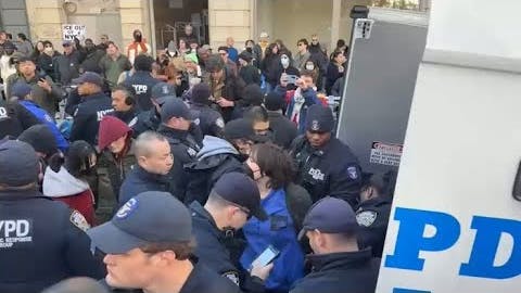 Eighteen protesters were arrested during a demonstration that blocked ICE agents trying to leave a Manhattan garage.