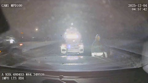 Dashboard camera footage captures a stabbing suspect stealing a Middletown, OH, police cruiser.