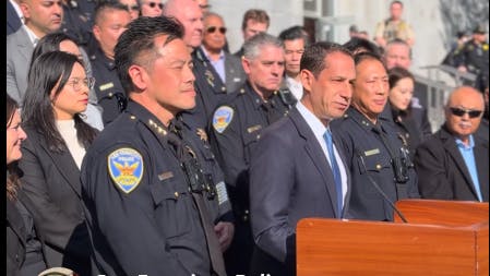 New San Francisco Police Chief Derrick Lew at his introduction ceremony Thursday.