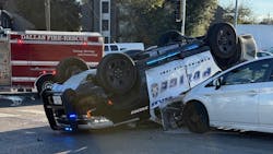 Two Dallas police officers were injured in a collsion while responding to a call. Two Dallas police officers were injured in a collsion while responding to a call.