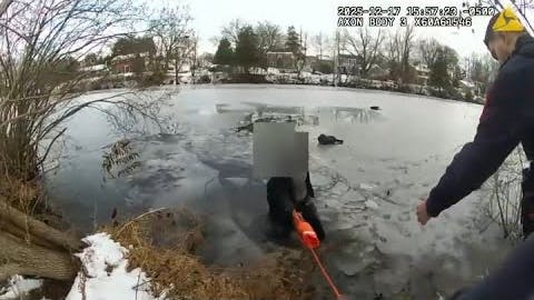 Mount Holly, NJ, police rescue two girls who fell through the ice on a frozen lake Wednesday.