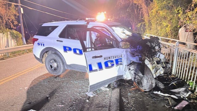 A Huntsville, TX, police officer was critically injured in a head-on crash with a stolen vehicle suspect.
