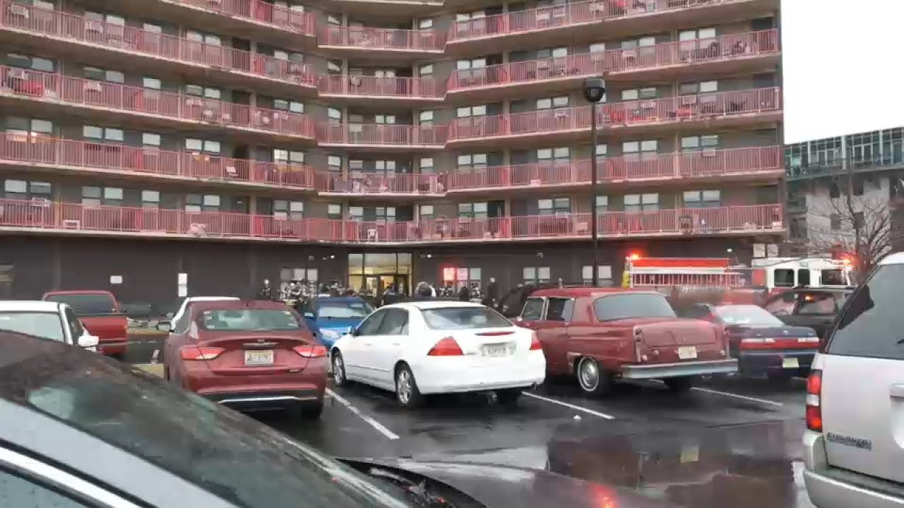 Eight Bayonne, NJ, police officers suffered smoke inhalation responding to a two-alarm high-rise fire Tuesday.