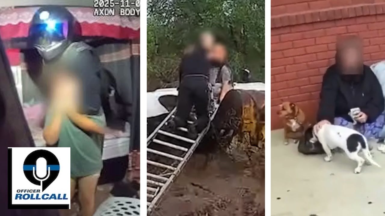 Hillsborough County, FL, sheriff's deputies daring rescue of a boy held hostage at knife point (left), a New Mexico State Police trooper's quick thinking to rescue a family in flooding and a display of compassion by a Newton County, GA, deputy and Covington police officer.