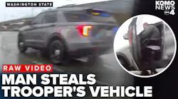 BODYCAM VIDEO: Man running on freeway steals Washington state trooper vehicle and speeds off