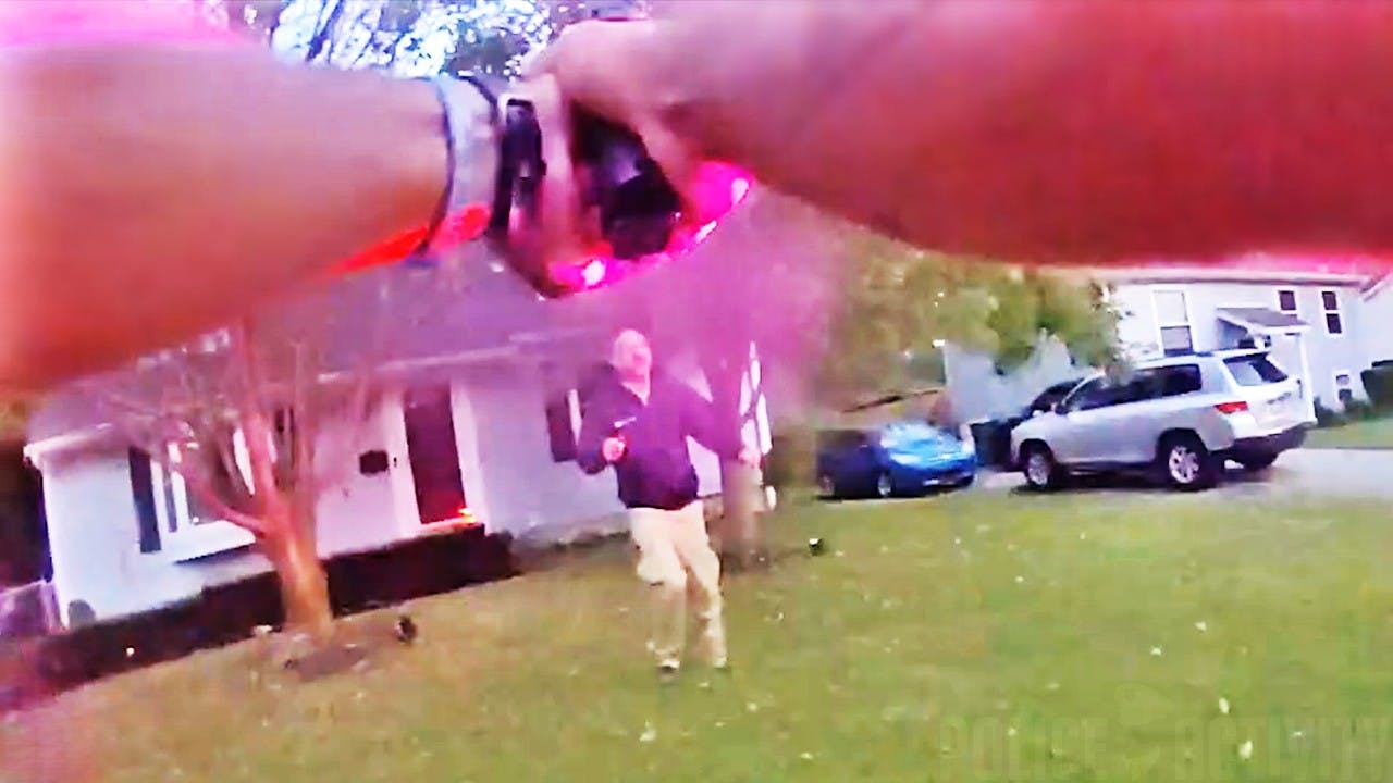 Body camera footage captured an O'Fallon police officer confronting a man armed with a knife who wouldn't stop advancing on authorities in the front yard of a home.