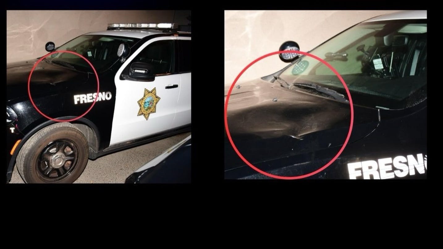 Vandalized Fresno, CA, police cruiser.