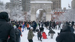 Massive Washington Square Park snowball fight. Massive Washington Square Park snowball fight.