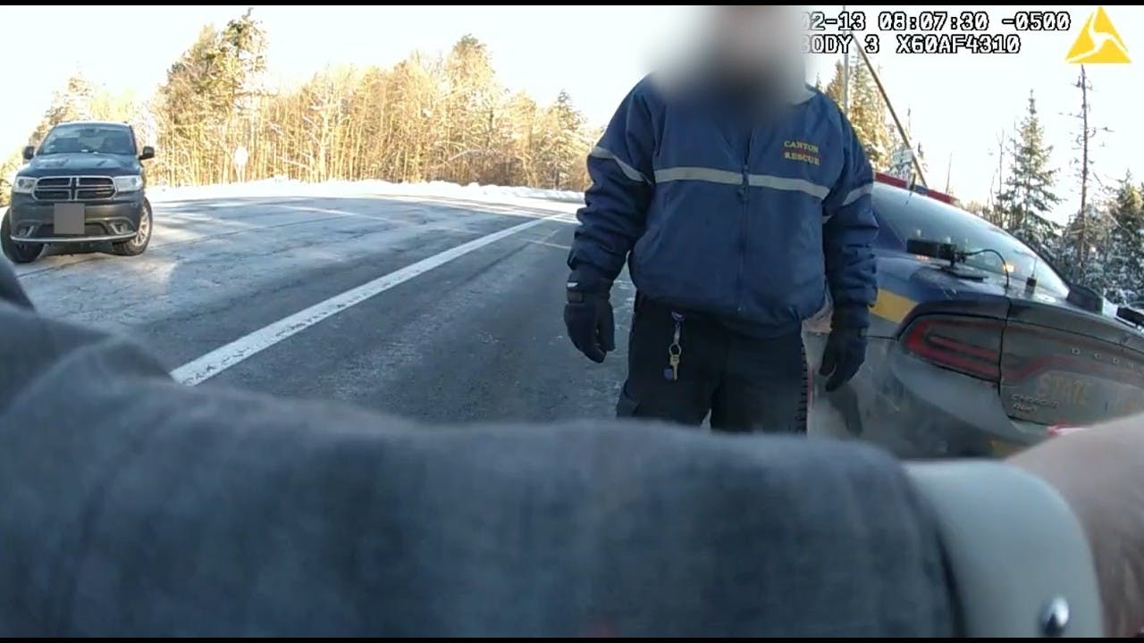 New York State Police trooper struck at crash scene.